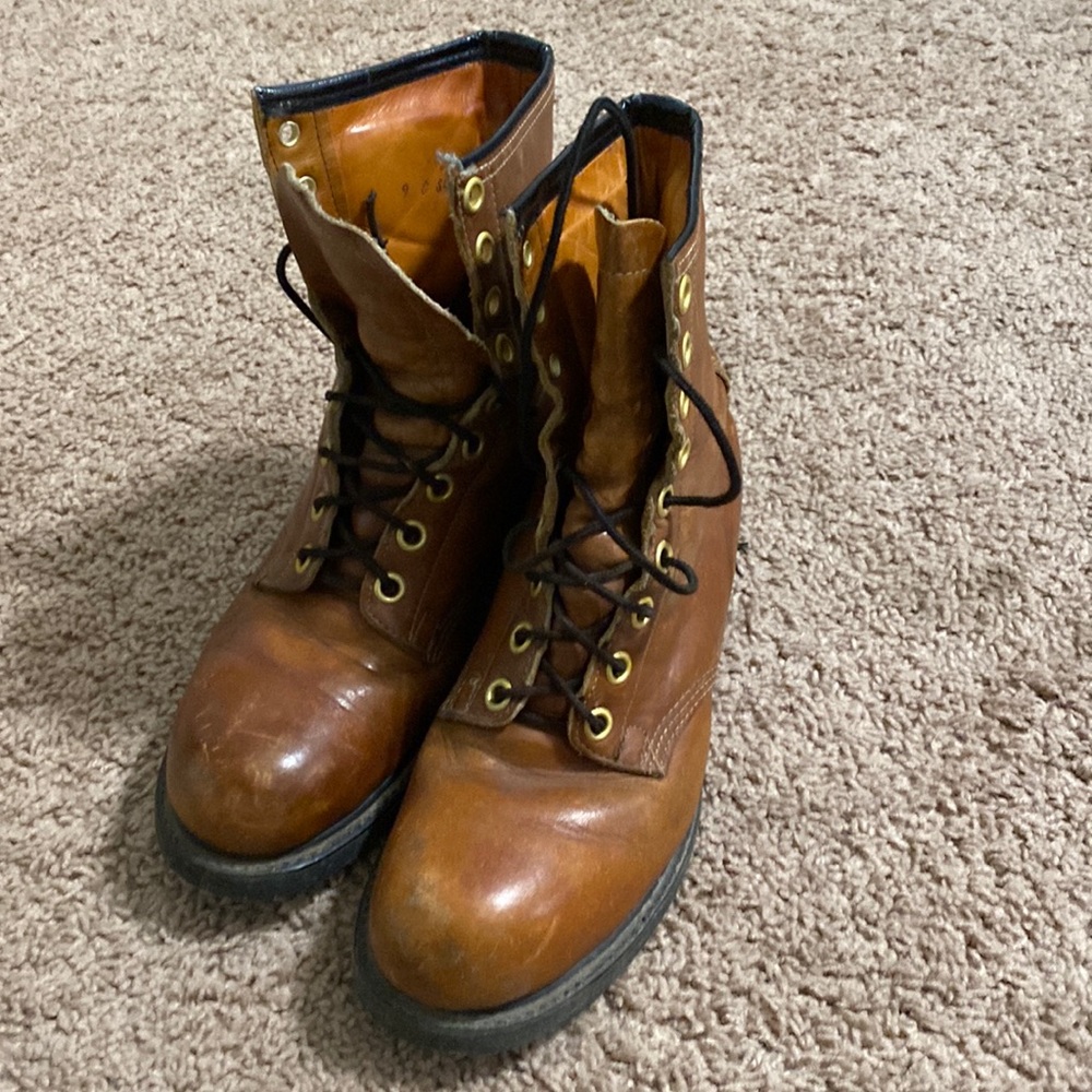 Mens light brown leather lace up boots
